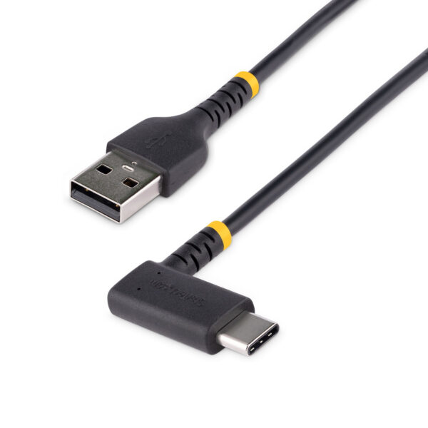 R2ACR-30C-USB-CABLE StarTech.com 1ft (30cm) USB A to C Charging Cable Right Angle - Heavy Duty Fast Charge USB-C Cable - Black USB 2.0 A to Type-C - Rugged Aramid Fiber - 3A - USB Charging Cord
