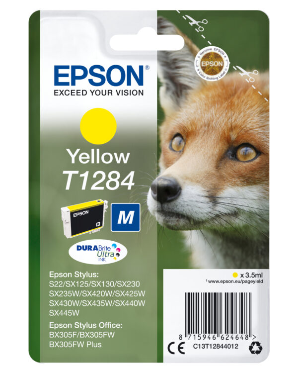 C13T12844012 Epson Fox Singlepack Yellow T1284 DURABrite Ultra Ink