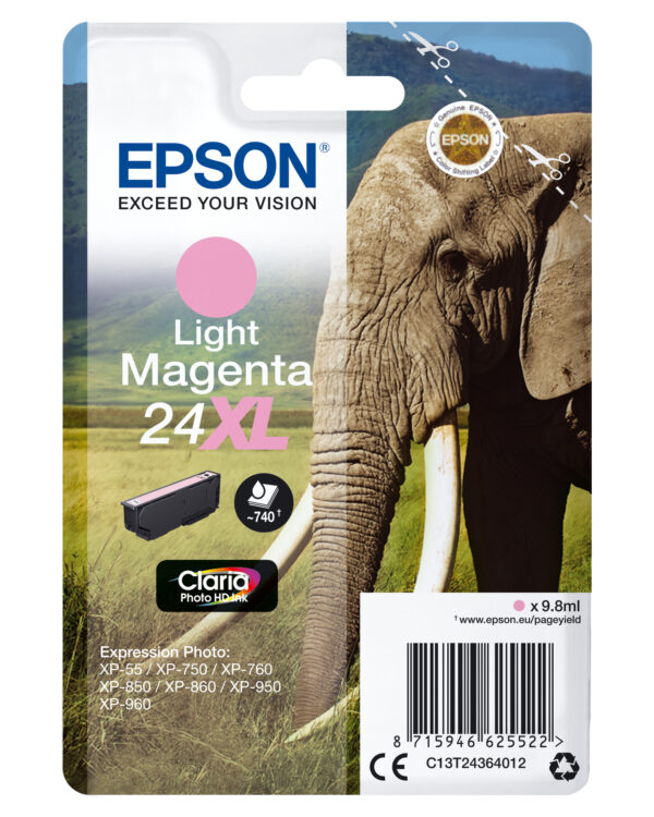 C13T24364012 Epson Elephant Singlepack Light Magenta 24XL Claria Photo HD Ink