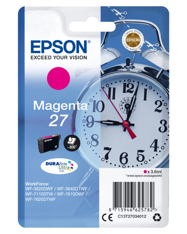 C13T27034012 Epson Alarm clock Singlepack Magenta 27 DURABrite Ultra Ink
