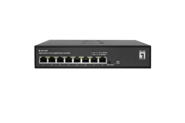 GES-2208 LevelOne Hilbert 10” 8-Port Gigabit Smart Lite Switch, 8 x Gigabit RJ45 (10/100/1000)